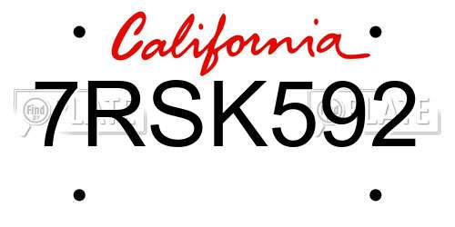 7RSK592 California License Plate
