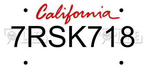 7RSK718 California License Plate