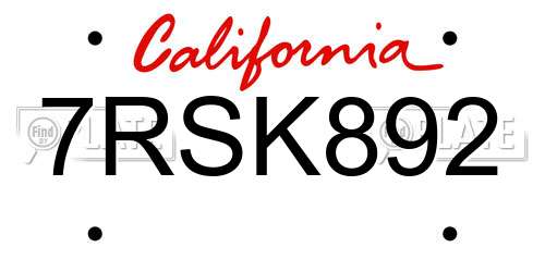 7RSK892 California License Plate