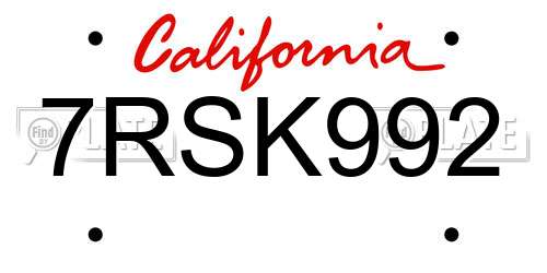7RSK992 California License Plate