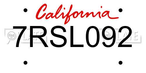 7RSL092 California License Plate
