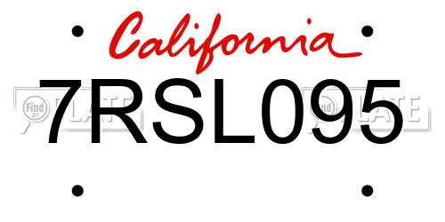 7RSL095 California License Plate