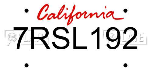 7RSL192 California License Plate