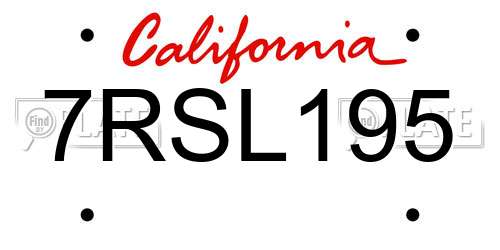 7RSL195 California License Plate