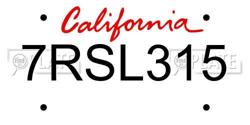 7RSL315 California License Plate