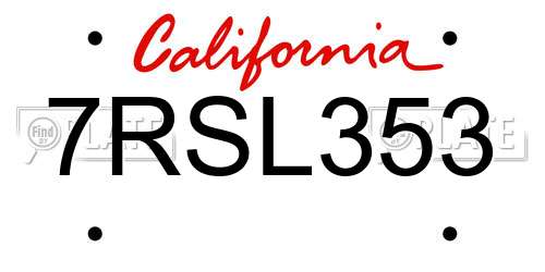 7RSL353 California License Plate