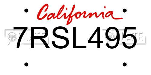 7RSL495 California License Plate