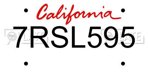 7RSL595 California License Plate
