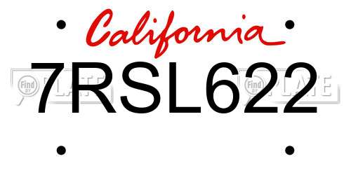 7RSL622 California License Plate