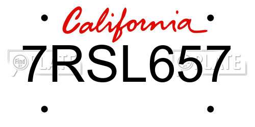 7RSL657 California License Plate