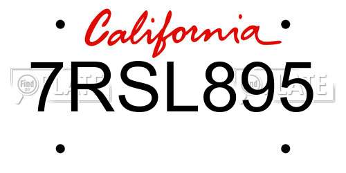 7RSL895 California License Plate