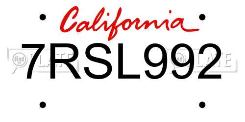 7RSL992 California License Plate