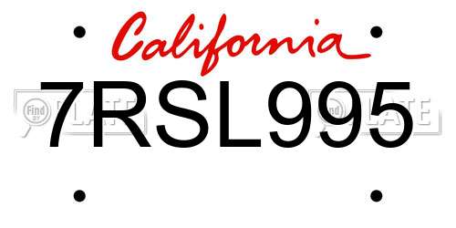 7RSL995 California License Plate