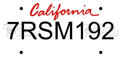 7RSM192 California License Plate