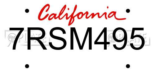 7RSM495 California License Plate