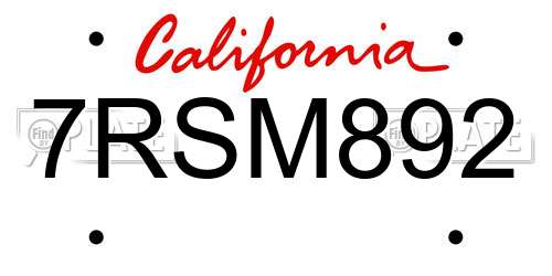 7RSM892 California License Plate