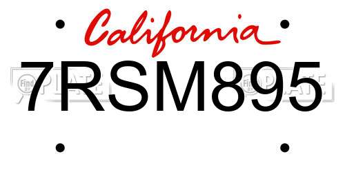 7RSM895 California License Plate