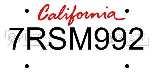 7RSM992 California License Plate
