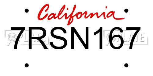 7RSN167 California License Plate
