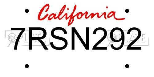 7RSN292 California License Plate