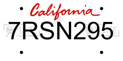 7RSN295 California License Plate