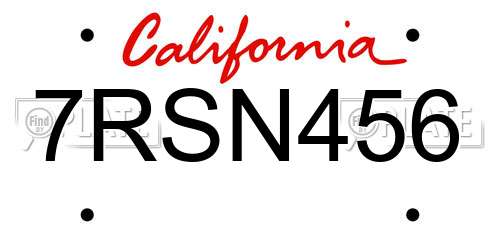 7RSN456 California License Plate