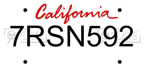 7RSN592 California License Plate