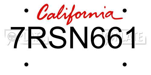 7RSN661 California License Plate