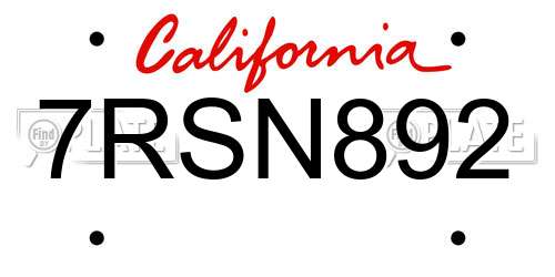 7RSN892 California License Plate