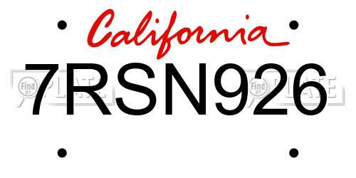 7RSN926 California License Plate