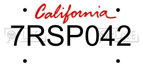 7RSP042 California License Plate
