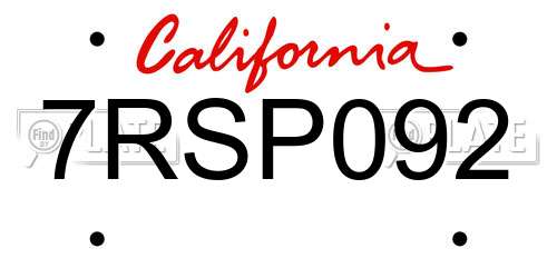 7RSP092 California License Plate