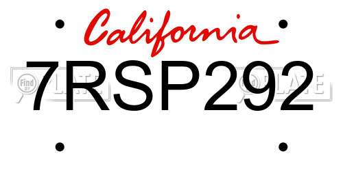 7RSP292 California License Plate