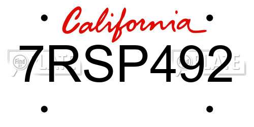 7RSP492 California License Plate