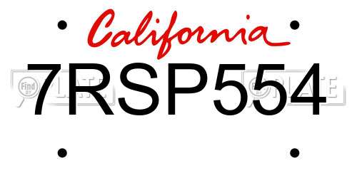 7RSP554 California License Plate