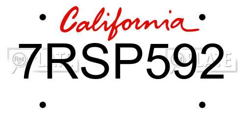 7RSP592 California License Plate