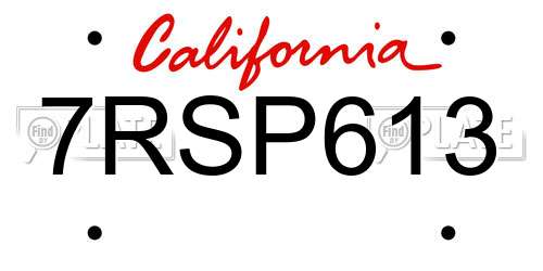 7RSP613 California License Plate