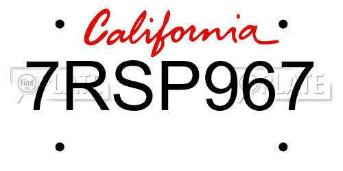 7RSP967 California License Plate