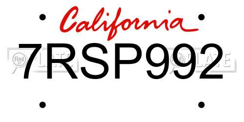 7RSP992 California License Plate