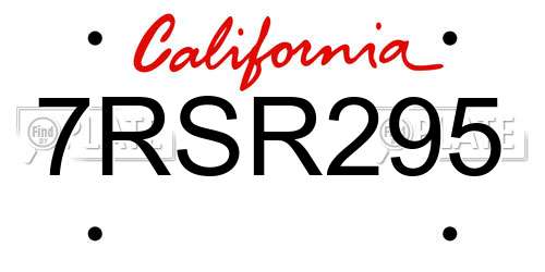 7RSR295 California License Plate