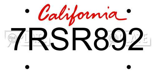 7RSR892 California License Plate