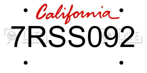 7RSS092 California License Plate