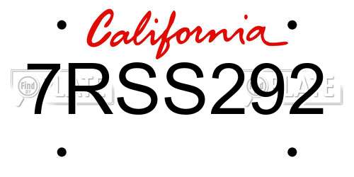 7RSS292 California License Plate
