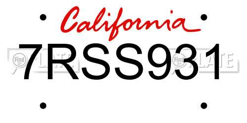 7RSS931 California License Plate
