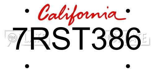 7RST386 California License Plate