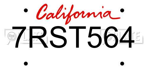 7RST564 California License Plate
