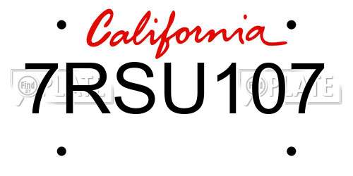7RSU107 California License Plate