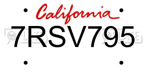 7RSV795 California License Plate