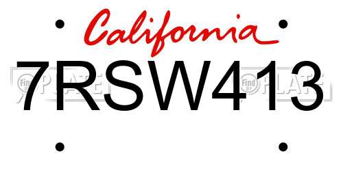 7RSW413 California License Plate