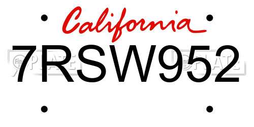 7RSW952 California License Plate